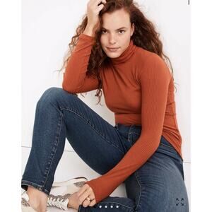 Women’s Madewell Ribbed Turtleneck Long Sleeve Top - Rusty Torch - Size Medium